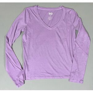 SO Purple Lavender Lilac Pastel V-Neck Long Sleeve Shirt Top Blouse Tee XS 💜✨
